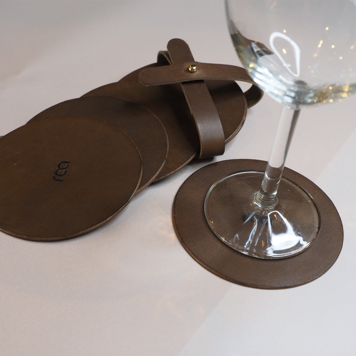 6 stk. Coaster glassbrikker i skinn